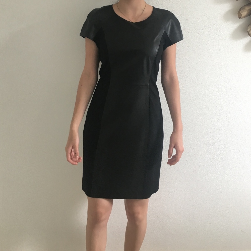 Aqua Leather Panel Dress